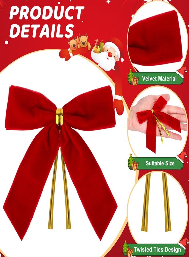 HEYTIMI 36 PCS Red Small Velvet Bows for Christmas Tree 3.5" Mini Christmas Bows for Gift Wrapping Twist Tie Velvet Ribbon Bow for Wreath Crafts Party Wedding Treat Bag Home Decor - Image 3